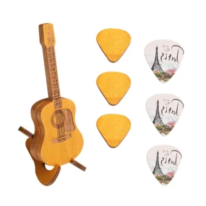 Wooden Guitar Pick Case with Holder & 3 pcs wood Guitar Picks