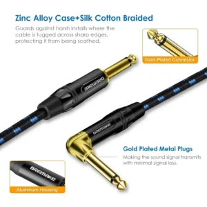 DREMAKE Guitar Cable - 1/4 Inch Straight to Right Angle