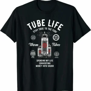 Men's Vintage Retro Analog-Audio Vacuum Tube Guitar Bass Tee T-Shirt